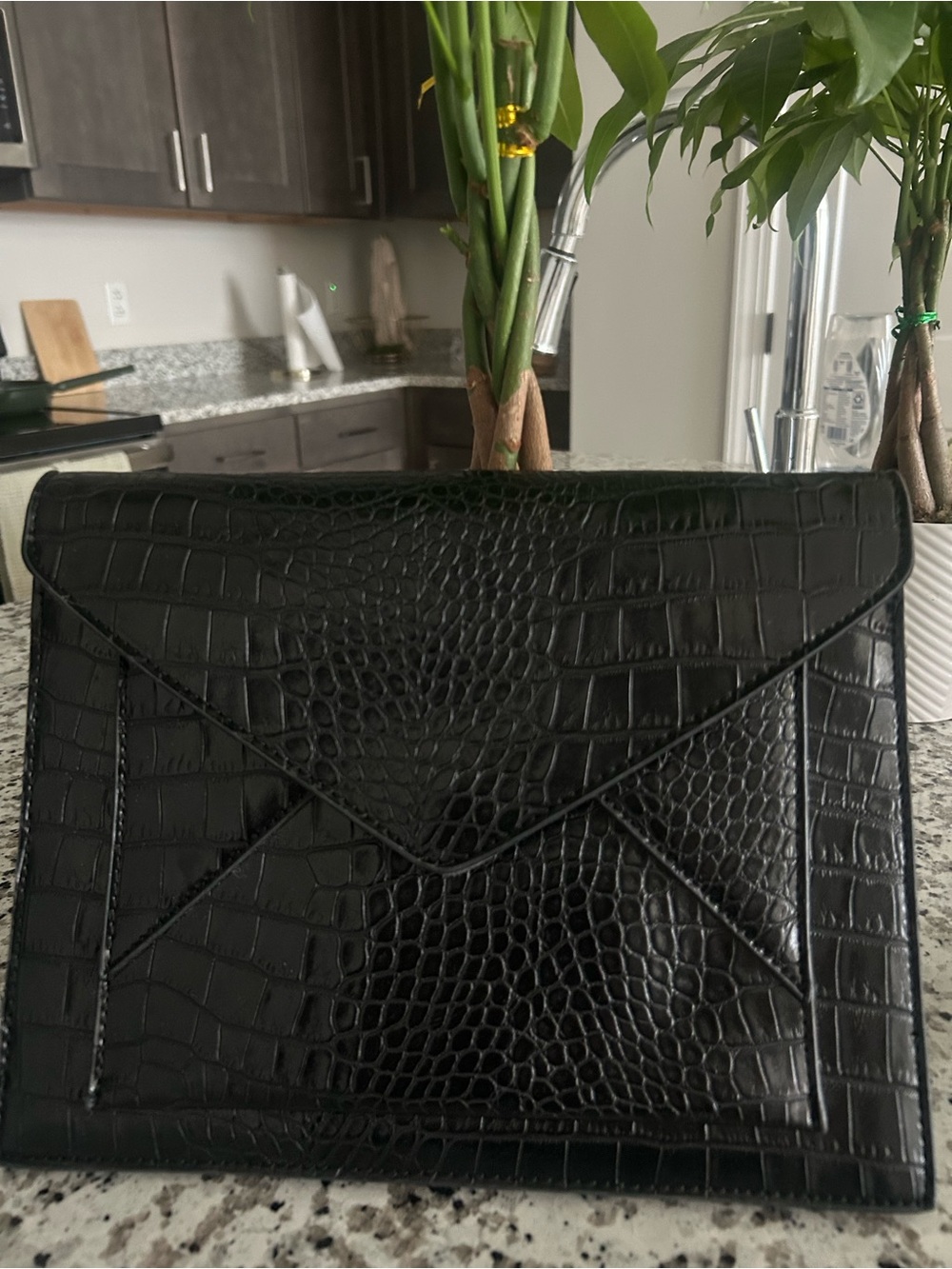 JustFab Black Croc-Embossed Interior Zip Wallet